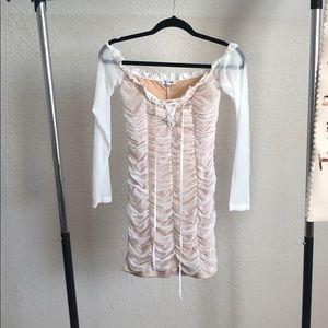Off the shoulder long sleeve white nude mini dress